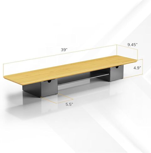 Mount-It! Extra Wide 39" Real Solid Bamboo Dual Monitor Stand Riser, 2 Metal Drawers + Shelf, 66 lbs, Built-In Device Slot, Home Office Desk Organizer in Kuwait