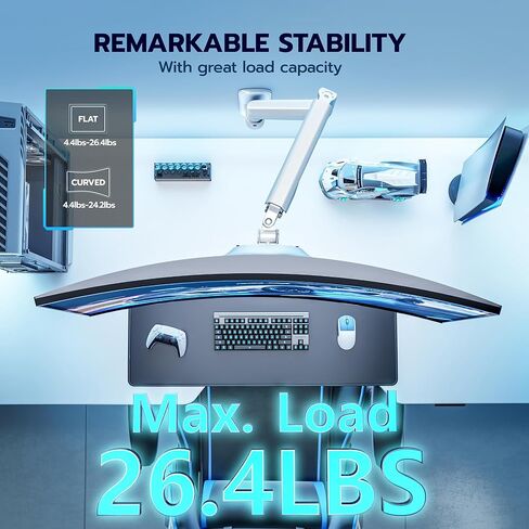 ARES WING Single Monitor Wall Mount for 17-40 Inch Ultrawide Screens, Heavy Duty Monitor Arm Up to 26.4 lbs, Fully Adjustable Wall Mount, VESA 75x75/100x100 Compatible, Black in Kuwait
