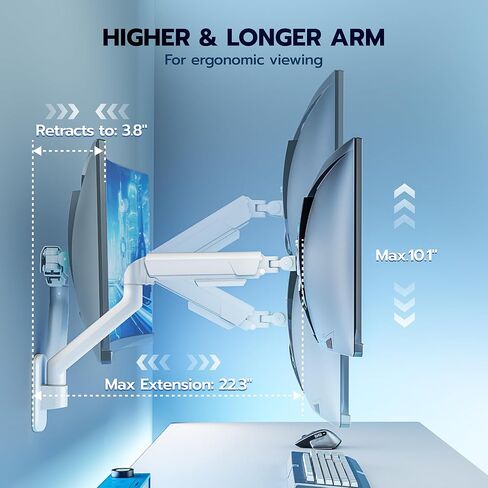 ARES WING Single Monitor Wall Mount for 17-40 Inch Ultrawide Screens, Heavy Duty Monitor Arm Up to 26.4 lbs, Fully Adjustable Wall Mount, VESA 75x75/100x100 Compatible, Black in Kuwait