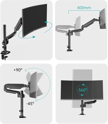 Monitor Arm Single Monitor Arm, Adjustable Single Monitor Desk Mount Fits Max 35 Inch, 22.0 Lbs, Gas Spring Alloy Monitor Mount Arm with Clamp and Grommet Base Monitor Mo in Kuwait