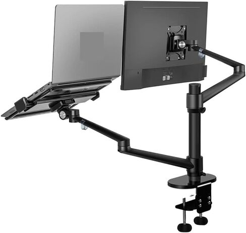 Screen Stand, Aluminum Height Adjustable Desktop Dual Arm 17-32 Inch Monitor Holder+12-17 Inch Laptop Holder Stand Full Motion Mount Arm in Kuwait