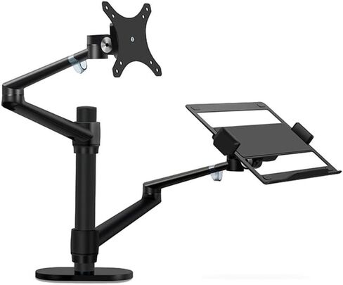Screen Stand, Aluminum Height Adjustable Desktop Dual Arm 17-32 Inch Monitor Holder+12-17 Inch Laptop Holder Stand Full Motion Mount Arm in Kuwait