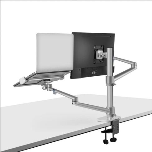 Screen Stand, Aluminum Height Adjustable Desktop Dual Arm 17-32 Inch Monitor Holder+12-17 Inch Laptop Holder Stand Full Motion Mount Arm in Kuwait
