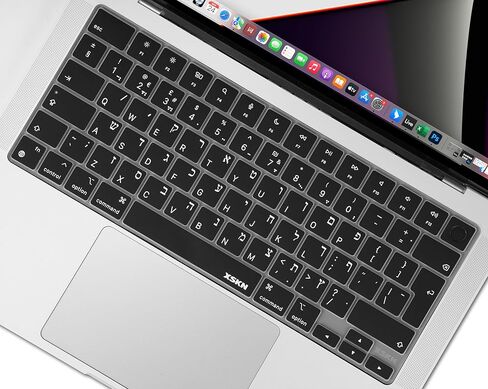 غطاء لوحة المفاتيح السيليكون XSKN العبري الأسود إصدار الاتحاد الأوروبي لـ 2022 2023 2024 Apple M2 M3 Chip MacBook Air 13.6 بوصة (A2681 A3113) 15.3 بوصة (A2941 A3114) مع معرف اللمس in Kuwait