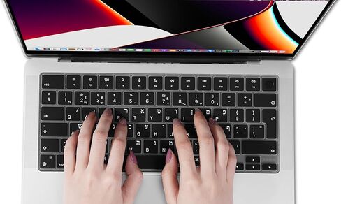 غطاء لوحة المفاتيح السيليكون XSKN العبري الأسود إصدار الاتحاد الأوروبي لـ 2022 2023 2024 Apple M2 M3 Chip MacBook Air 13.6 بوصة (A2681 A3113) 15.3 بوصة (A2941 A3114) مع معرف اللمس in Kuwait