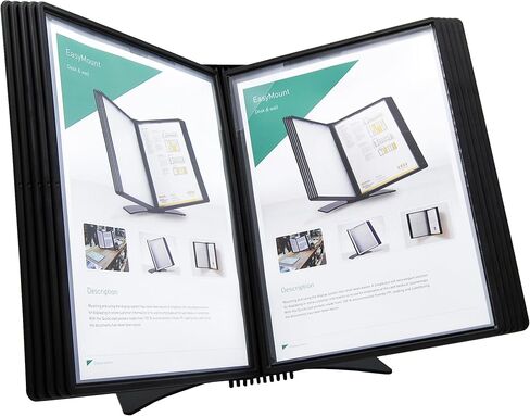 Tarifold DJOIS Desktop Reference & Display System - Durable Metal Base & Polypropylene - Letter-Size - 10 Double-Sided Pockets - 20 Sheet Capacity - Easy-Load - Made in France - Black in Saudi Arabia