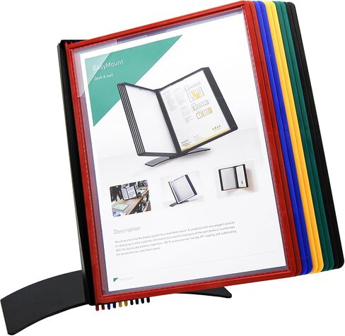 Tarifold DJOIS Desktop Reference & Display System - Durable Metal Base & Polypropylene - Letter-Size - 10 Double-Sided Pockets - 20 Sheet Capacity - Easy-Load - Made in France - Black in Kuwait