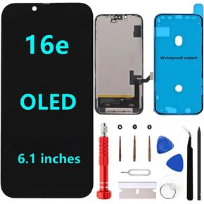 طقم استبدال شاشة OLED لهاتف iPhone 16e [OLED ناعم، وليس LCD] شاشة 6.1 بوصة عالية الدقة بالكامل مجموعة رقمية تعمل باللمس A3212 A3408 A3409 A3410 مع أدوات إصلاح ومانع تسرب مقاوم للماء in Kuwait