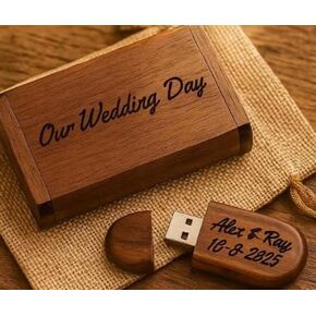 Personalized Engraved Wood USB Flash Drive with USB Box – Custom Memory Stick 3.0, Pen Drive, Jump Drive for Photographers, Wedding Gift, Christmas, Birthdays (Light Wood, 128 GB) in Saudi Arabia