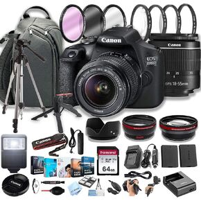 Canon EOS 2000D (Rebel T7) DSLR Camera w/EF-S 18-55mm F/3.5-5.6 Zoom Lens + 100S Sling Backpack + 64GB Memory Cards, Professional Photo Bundle (40pc Bundle) (Renewed) in Kuwait