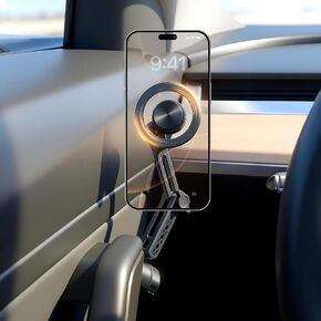 حامل هاتف Aukee لطراز Tesla 3 وطراز Y، سهل التركيب وقابل للطي 360 درجة قابل للتعديل أقوى حامل هاتف Tesla مناسب لجميع أجهزة iPhone والهاتف MagSafe مع حلقة معدنية، قطعة واحدة in Kuwait