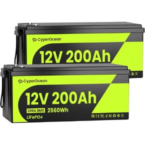 12V 200Ah LiFePO4 Battery 2-Pack, 5120Wh Deep Cycle Lithium Battery with Heavy-Duty 200A BMS, Low-Temp Cutoff, 1C Fast Charge, Grade A Cells, Perfect for RV Air Conditioner, Solar, Marine in Kuwait