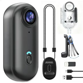 JETO 1080P Mini Body Camera, Wearable Camera with Rotating Back Clip & Magnetic Lanyard, 150° Wide Angle, Waterproof Case, Portable Action Cam for Travel in Saudi Arabia