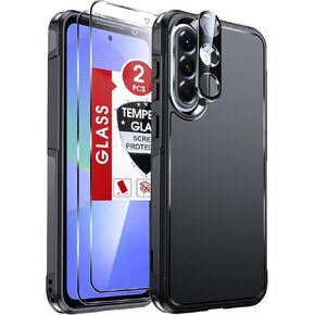 حافظة هاتف LeYi لهاتف Samsung Galaxy A36-5G: مع قطعتين من واقي الشاشة + قطعة واحدة من واقي عدسة الكاميرا، هيكل كامل غير قابل للانزلاق وشديد التحمل ومقاوم للصدمات، غطاء هاتف Android A 36، أسود in Kuwait
