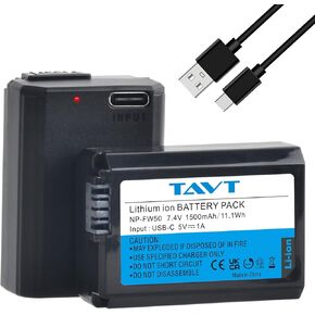 قطعتان من بطارية NP-FW50 USB-C قابلة لإعادة الشحن - متوافقة مع سوني ZV-E10، A6000 A6300 A6400 A6500، A7/A7R/A7S (I & II)، NEX-3N/5/6/7، RX10 II-IV، A33، A35، A37، A55، A1 in Kuwait