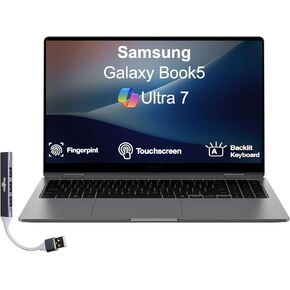 Samsung Galaxy Book5 360 Copilot+ PC AI Business 2-in-1 Laptop 15.6" Touchscreen OLED FHD Display (Intel Ultra 7-256V, 16GB LPDDR5X, 512GB SSD, Backlit, FP, Win 11 Pro) w/DKZ USB Port Expander in Kuwait