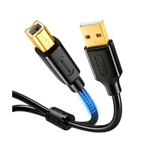 كابل طابعة USB 2.0 بطول 2 متر (6.6 قدم)، كابل A إلى B مطلي بالذهب مع قلب من الفريت، أسلاك نحاسية AWG 24/28، سرعة عالية 480 ميجابت في الثانية للطابعات والماسحات الضوئية والفاكس والأقراص الصلبة in Kuwait