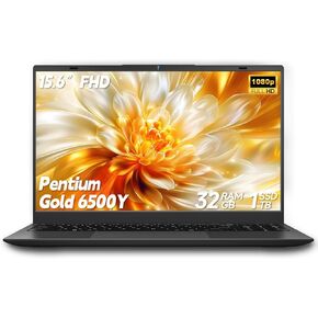 15.6 Inch Laptop Computer, Laptop with Gold 6500Y (Beat N5095, Up to 3.4GHz), 32GB RAM 1TB SSD, 1080P FHD IPS Display, Bluetooth, WiFi, HDMI, Type-C, 38WH Battery, Laptops in Kuwait