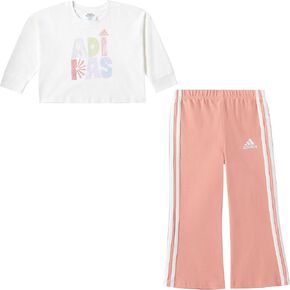 adidas Girls' 2-Piece Long Sleeve Graphic Tee & Flare Pant Set, Grey Heather Pink, 12M in Saudi Arabia