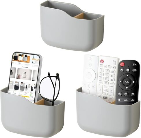 SUNFICON Wall Mount Remote Holder TV FAN Remote Control Holder Bedside Caddy Wall Organizer Phone Holder for Office Adhesive Media Player Controller Holder Box Tray Home Desk Nightstand 3 PACK GRAY in Kuwait