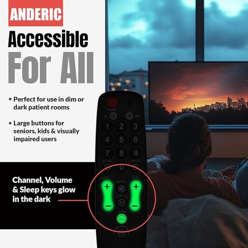 جهاز التحكم عن بعد للتلفزيون العالمي Anderic Hospitality - جهاز واحد أو وضعين لجهاز - التلفزيون فقط - رائع لكبار السن والضيافة والفنادق والموتيلات والمنتجعات - مفاتيح جامبو RRH100 in Kuwait