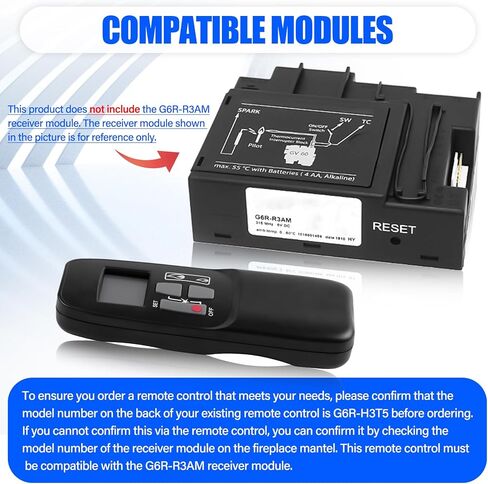 G6R-H3T5 Fireplace Radio Remote Control for Mertik Maxitrol G6R-R3AM Module Receiver, Fireplace Remote Transmitter for Empire, RH Peterson/Real Fyre & Valor, Replace# R11576 4001910 4001038 AT-01V-2 in Kuwait