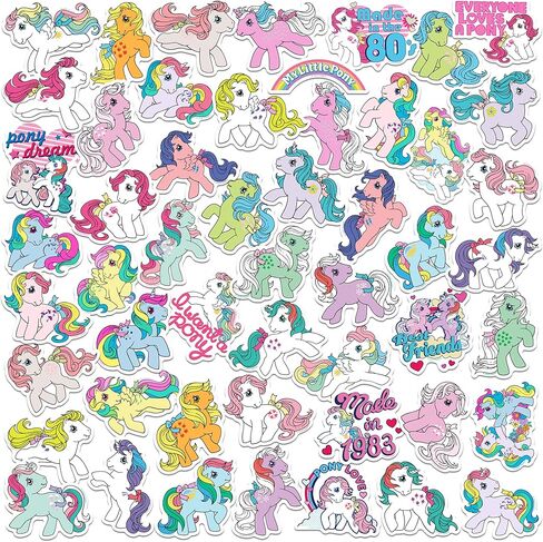 My Little Pony Classic Collection 50ct Vinyl Large Deluxe Stickers Variety Pack – Vintage Pony & 80s-Inspired Designs – Laptop, Water Bottle, Scrapbooking, Tablet, Indoor/Outdoor in Kuwait