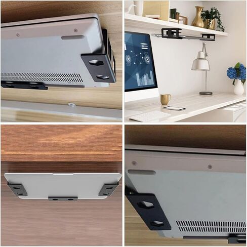 حامل كمبيوتر محمول ولوحة مفاتيح للمكتب من NUOBESTY، مجموعة أرفف تخزين بلاستيكية مكونة من 3 قطع للمكتب ومساحة العمل المنزلية، أسود in Kuwait