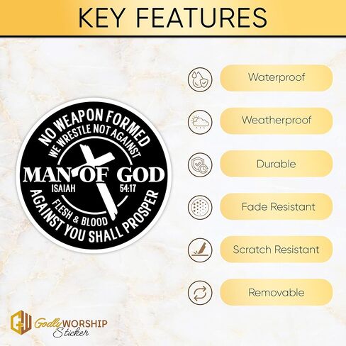 3PCs Man Of God Sticker Christian Cross Bible Verse Sticker Religious God Faith Based Jesus Worship Scripture Waterproof Vinyl Stickers For Laptop Water Bottle Journal Decals Gifts For Women Men 3"x3" in Kuwait