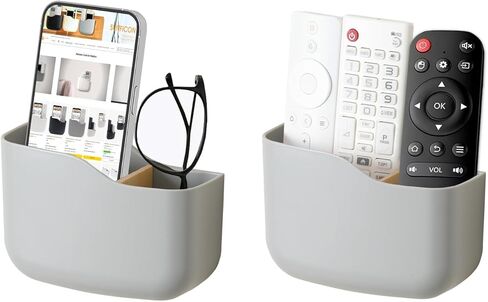 SUNFICON Wall Mount Remote Holder TV FAN Remote Control Holder Bedside Caddy Wall Organizer Phone Holder for Office Adhesive Media Player Controller Holder Box Tray Home Desk Nightstand 3 PACK GRAY in Kuwait