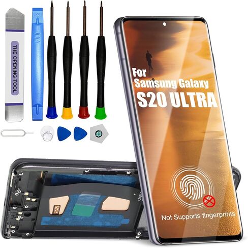 [إصدار الولايات المتحدة] لهاتف Samsung Galaxy S20 Ultra شاشة بديلة S20 Ultra 5G LCD لهاتف Samsung S20 Ultra G988B G988U LCD محول رقمي يعمل باللمس أسود مع إطار (بدون بصمة) in Kuwait