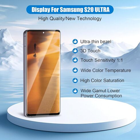 [إصدار الولايات المتحدة] لهاتف Samsung Galaxy S20 Ultra شاشة بديلة S20 Ultra 5G LCD لهاتف Samsung S20 Ultra G988B G988U LCD محول رقمي يعمل باللمس أسود مع إطار (بدون بصمة) in Kuwait