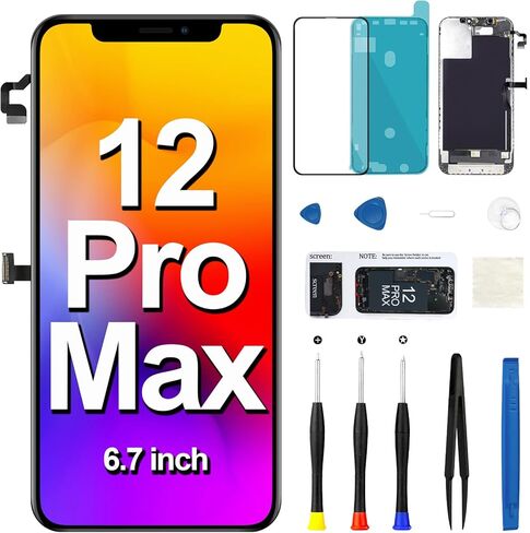 for iPhone 12 Pro Max Screen Replacement Kit with Earpiece Speaker LCD Screen 3D Touch Display Digitizer Full Assembly Proximity Ambient Light Sensor A2342 A2410 A2411 A2412 6.7 inch in Kuwait