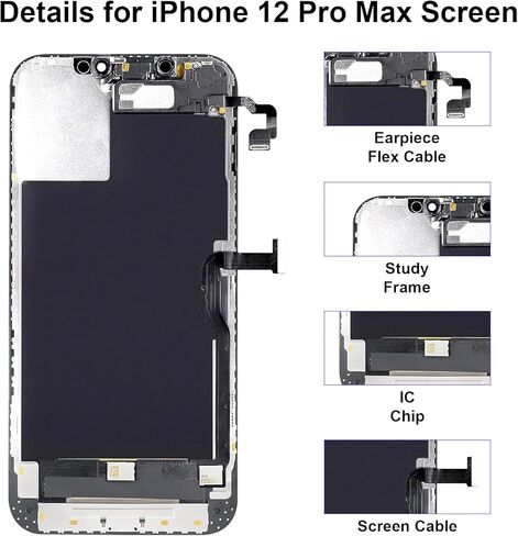 for iPhone 12 Pro Max Screen Replacement Kit with Earpiece Speaker LCD Screen 3D Touch Display Digitizer Full Assembly Proximity Ambient Light Sensor A2342 A2410 A2411 A2412 6.7 inch in Kuwait