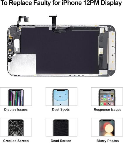 for iPhone 12 Pro Max Screen Replacement Kit with Earpiece Speaker LCD Screen 3D Touch Display Digitizer Full Assembly Proximity Ambient Light Sensor A2342 A2410 A2411 A2412 6.7 inch in Kuwait