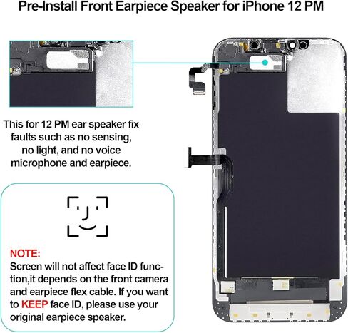 for iPhone 12 Pro Max Screen Replacement Kit with Earpiece Speaker LCD Screen 3D Touch Display Digitizer Full Assembly Proximity Ambient Light Sensor A2342 A2410 A2411 A2412 6.7 inch in Kuwait