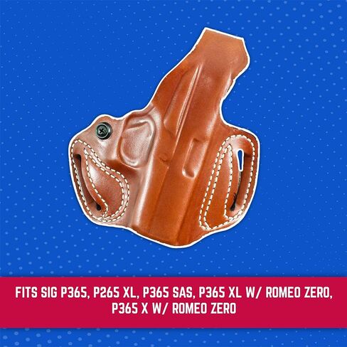 DeSantis Thumb Break Mini Slide OWB Holster - Leather Holster, Open Carry, Compatible with the Sig P365, P265 XL, P365 SAS, P365 XL w/ Romeo Zero, P365 X w/ Romeo Zero - Right Hand Draw, Tan in Kuwait