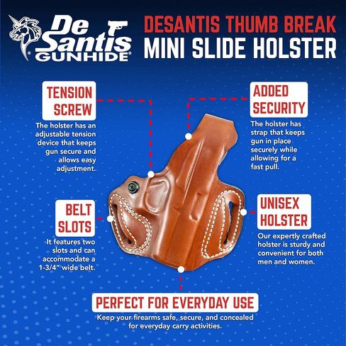 DeSantis Thumb Break Mini Slide OWB Holster - Leather Holster, Open Carry, Compatible with the Sig P365, P265 XL, P365 SAS, P365 XL w/ Romeo Zero, P365 X w/ Romeo Zero - Right Hand Draw, Tan in Kuwait