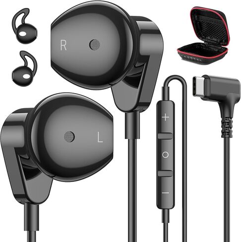 APETOO USB C Headphones for iPhone 17 16 15 Pro Max iPad, 90° Right Angle USB-C Wired Earbuds with Mic Volume Control HiFi Stereo Type C Earphones for Samsung S25/S26/S24/S23/S22 Pixel 10 9 8 7, Black in Kuwait