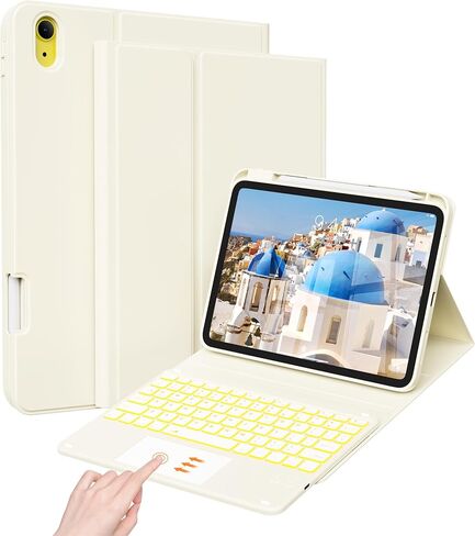 حافظة JKSML لجهاز iPad 10th/11th (A16) Gen مع لوحة مفاتيح بإضاءة خلفية بـ 7 ألوان وحامل أقلام رصاص، لوحة مفاتيح بلوتوث لاسلكية قابلة للفصل، 3 زوايا قابلة للتعديل، حافظة 10.9 بوصة/11 بوصة، أبيض in Kuwait