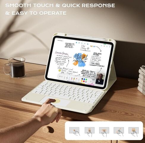 حافظة JKSML لجهاز iPad 10th/11th (A16) Gen مع لوحة مفاتيح بإضاءة خلفية بـ 7 ألوان وحامل أقلام رصاص، لوحة مفاتيح بلوتوث لاسلكية قابلة للفصل، 3 زوايا قابلة للتعديل، حافظة 10.9 بوصة/11 بوصة، أبيض in Kuwait