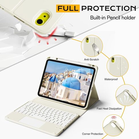 حافظة JKSML لجهاز iPad 10th/11th (A16) Gen مع لوحة مفاتيح بإضاءة خلفية بـ 7 ألوان وحامل أقلام رصاص، لوحة مفاتيح بلوتوث لاسلكية قابلة للفصل، 3 زوايا قابلة للتعديل، حافظة 10.9 بوصة/11 بوصة، أبيض in Kuwait