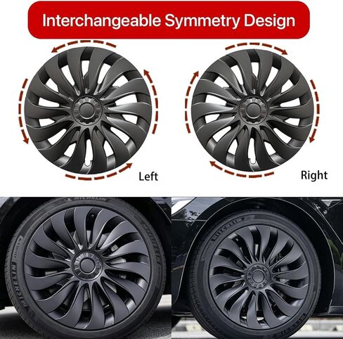 KAVANIC 4PCS Model 3 Highland Wheel Covers 18 inch Original Model Matte Black Model 3 Highland Hubcaps as 2023-2024 Model 3 Highland Wheel Cover Replacement Support Logo Symmetry Design in Saudi Arabia