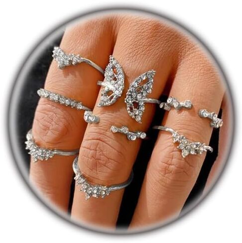 GIGB PBDK Gold Rings for Women Boho Stackable Butterfly Flower Knuckle Rings Cute Cubic Zirconia Star Moon Joint Ring Set Trendy Aesthetic Jewelry Accessory in Saudi Arabia