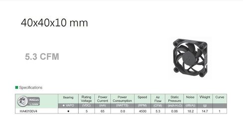 مروحة Sunon 5V 40mm x10mm مع مروحة 18.2 ديسيبل فقط 5.3CFM in Kuwait