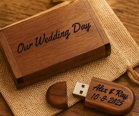 Personalized Engraved Wood USB Flash Drive with USB Box – Custom Memory Stick 3.0, Pen Drive, Jump Drive for Photographers, Wedding Gift, Christmas, Birthdays (Light Wood, 128 GB) in Saudi Arabia