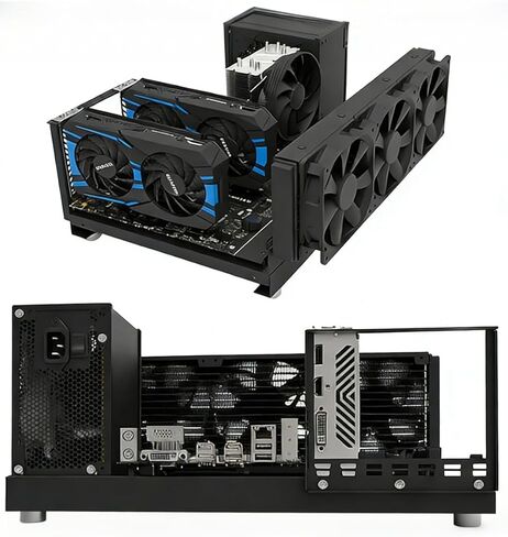W01 DIY Computer Case Desktop Chassis Rack Stand Open Air PC Frame Testbench Fits ATX ITX E-ATX X79 X99 Motherboard, Vertical/Horizontal Placement with Stainless Steel Handle, Supports Water Cooling in Kuwait