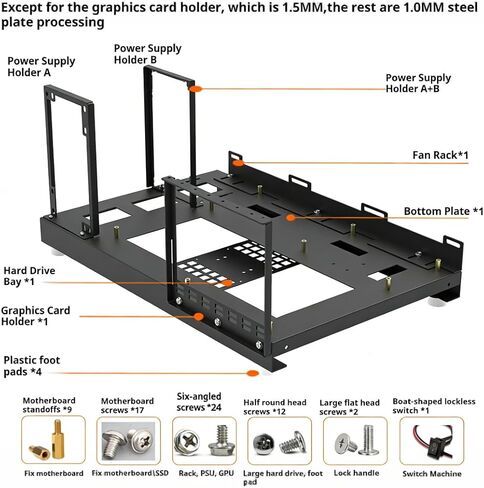 W01 DIY Computer Case Desktop Chassis Rack Stand Open Air PC Frame Testbench Fits ATX ITX E-ATX X79 X99 Motherboard, Vertical/Horizontal Placement with Stainless Steel Handle, Supports Water Cooling in Kuwait