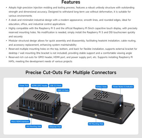 KLAYERS Protective CASE Compatible with RPI 5inch Touch Display 2 and RPI5,Compatible with Multiple 5inch Screens,CASE ONLY in Kuwait