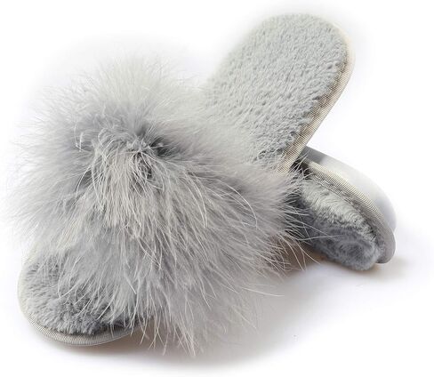 Fur Story Women's Furry Slippers Open Toe Fuzzy Slippers Memory Foam Fluffy House Sandal in Saudi Arabia